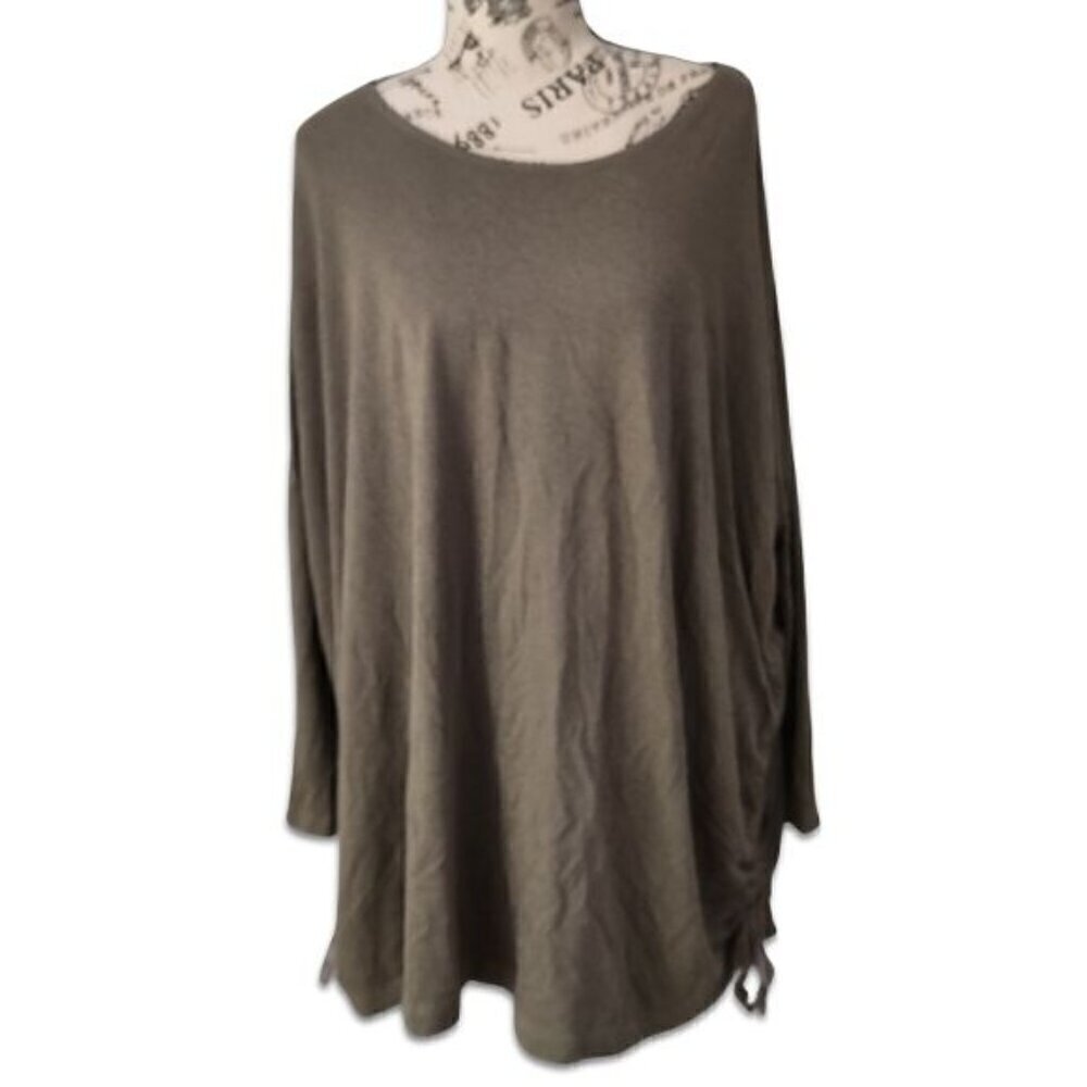 Bryn Walker Cinch Sides Long Sleeves Top Boat Neck Army Green Tunic Oversize M